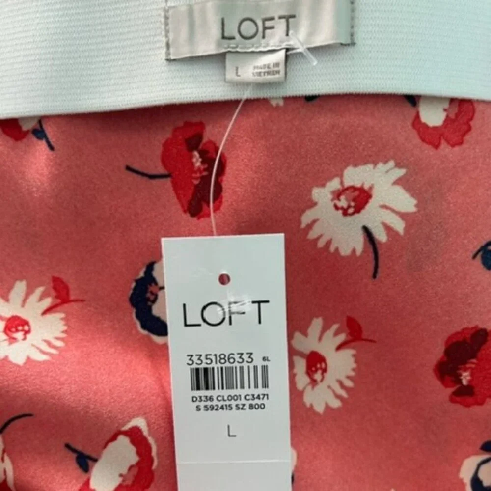 LOFT Floral coral Skirt L - Picture 4 of 6